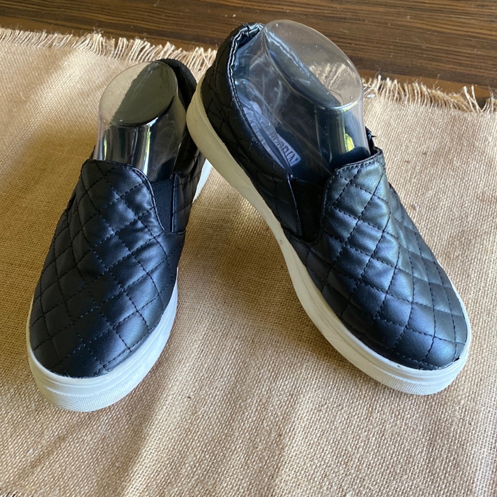 Black vegan leather slip-on sneakers